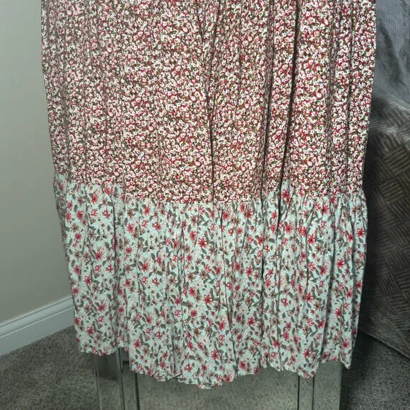 Natural Life Boho Floral Maxi Skirt Size XL Tiered Flowy Elastic Gold Red Beach - Picture 10 of 15